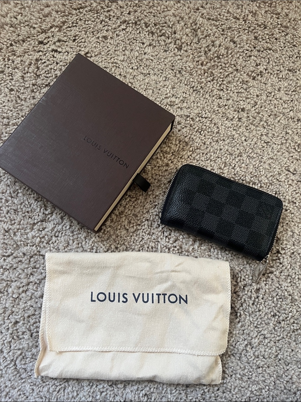 Louis Vuitton Black Damier Key Pouch with Silver Zipper
